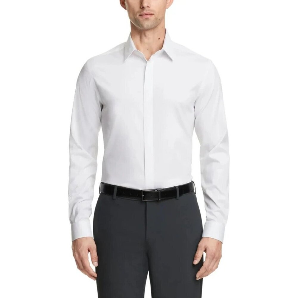 NWOT Calvin Klein Men's 15-15.5 M White Long Sleeve Button-Up Dress Shirt